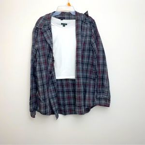 Plaid Flannel Shirt with Long Sleeve White Crop Ribbed Shirt Set Size XL